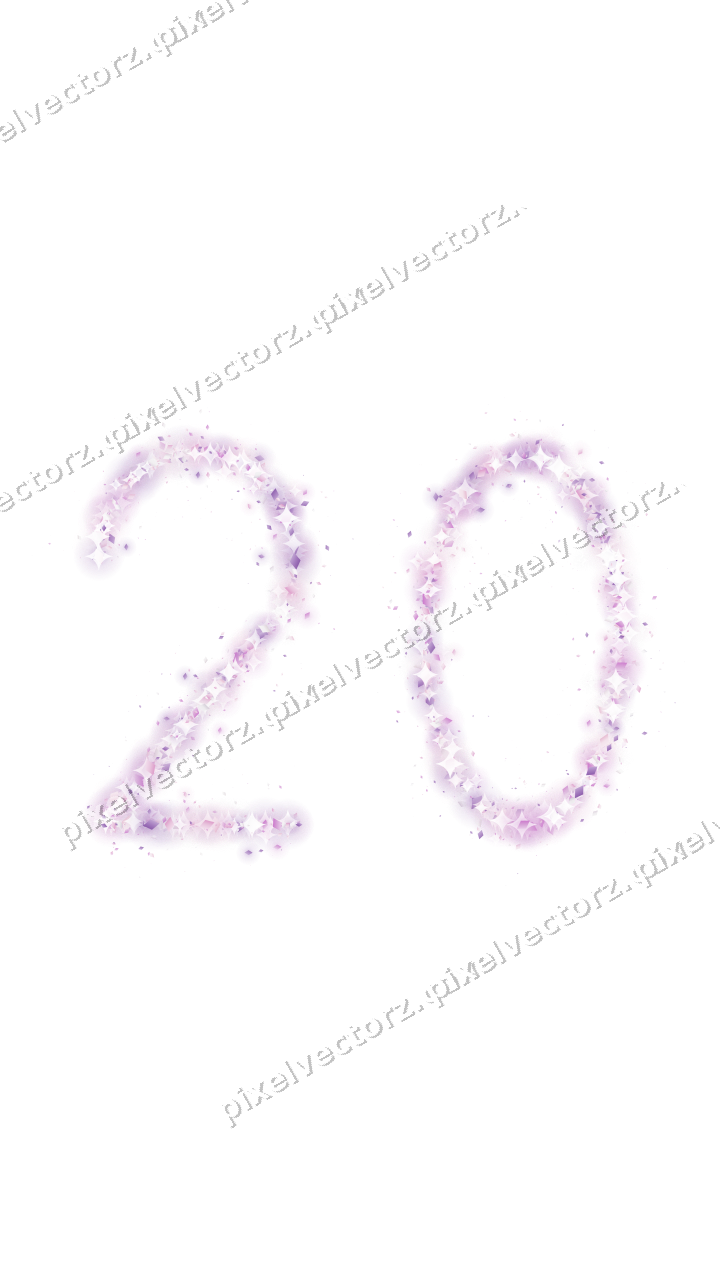 Nahtlose Glitzerzahl 20 aus Rauten in Magenta auf transparentem Grund