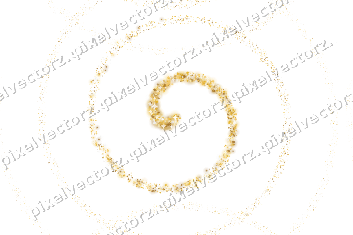Nahtlose Glitzerspirale aus Sternen und Funken auf transparentem Grund