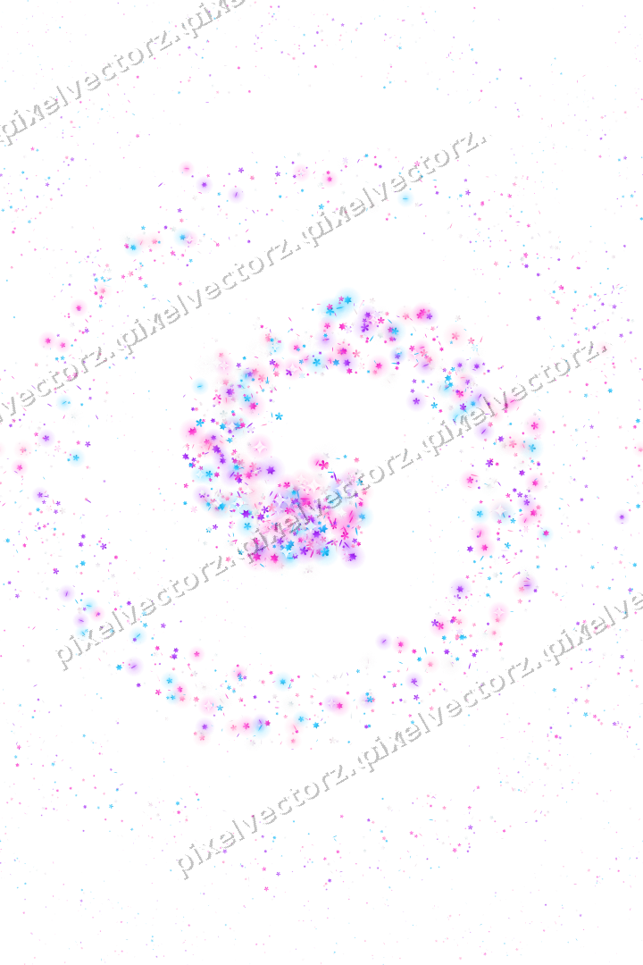 Nahtlose Glitzerspirale aus Sternen und Blüten auf transparentem Grund
