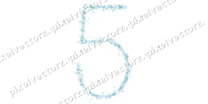 Nahtlose Glitzerzahl 5 aus Sternen und Blüten auf transparentem Grund