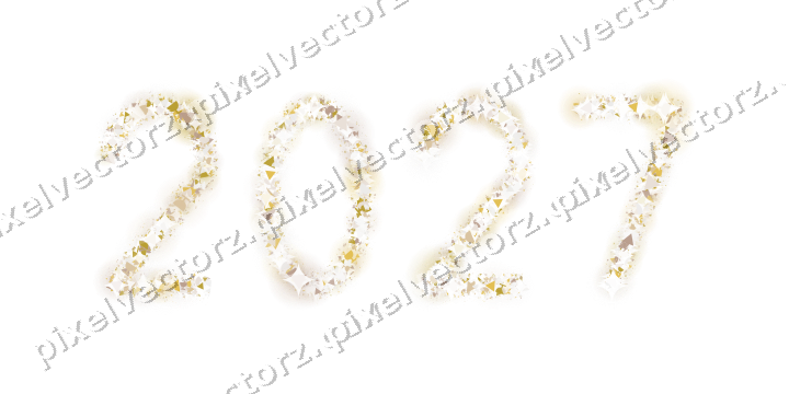 Nahtlose Glitzerzahl 2027 in Bernstein auf transparentem Grund