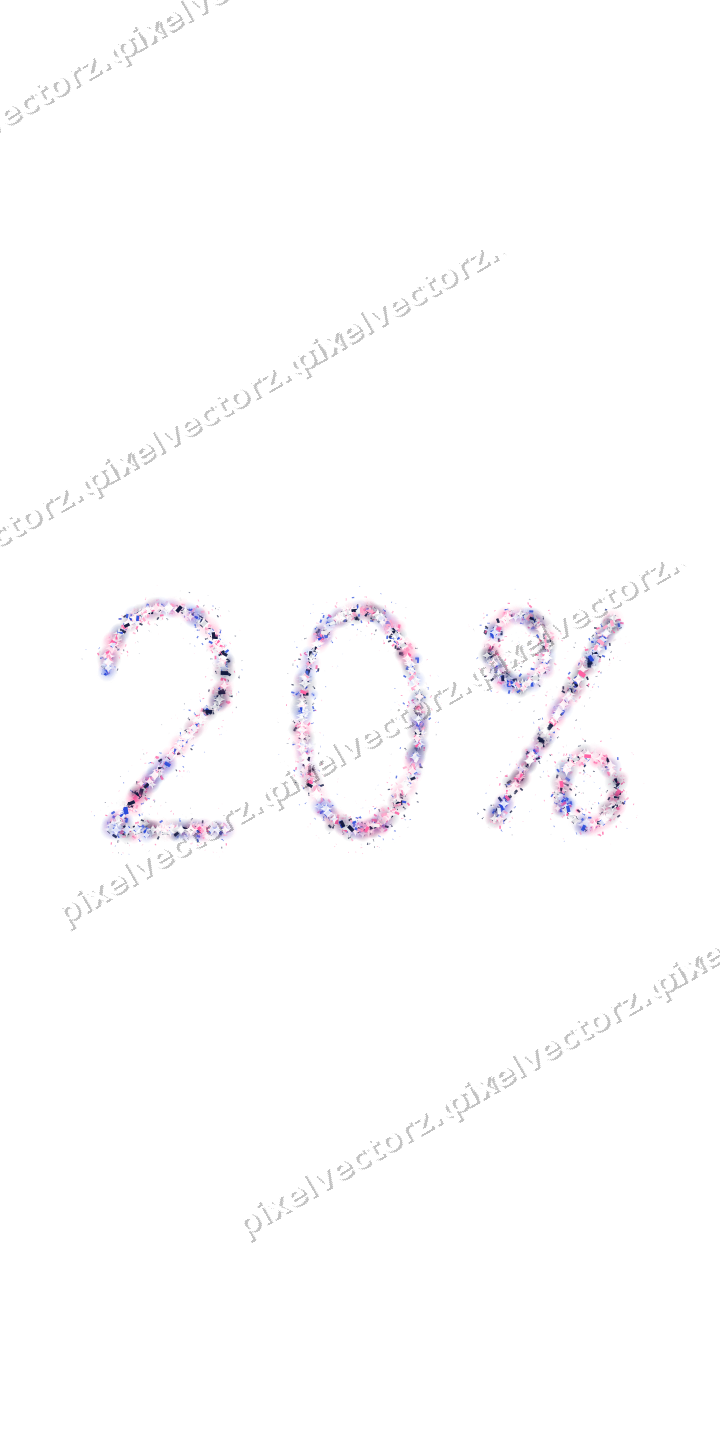 Nahtlose Glitzerzahl 20% in Rosa und Blau auf transparentem Grund