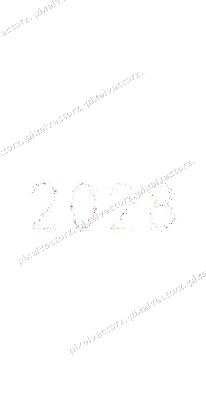 Nahtlose Glitzerzahl 2028 aus Dreiecken auf transparentem Grund