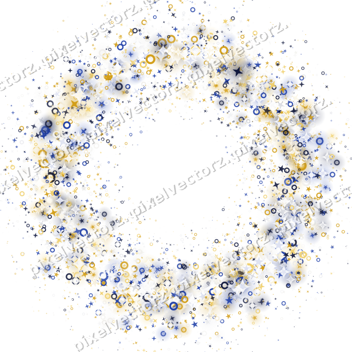 Nahtloser Glitzerkranz aus Sternen und Ringen auf transparentem Grund