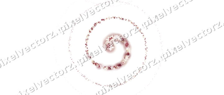 Nahtlose Glitzerspirale aus Funken und Blüten auf transparentem Grund