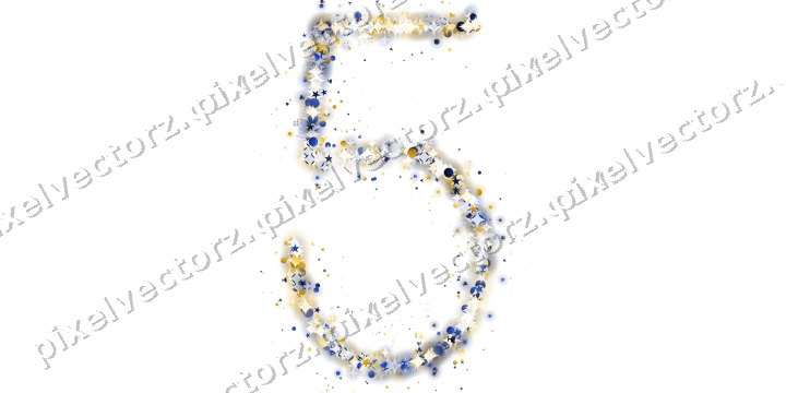 Nahtlose Glitzerzahl 5 in Bernstein und Blau auf transparentem Grund