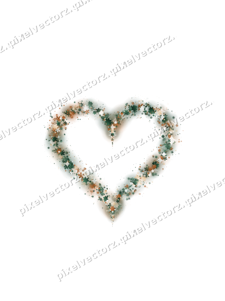 Nahtloses Glitzerherz aus Sternen und Blüten auf transparentem Grund