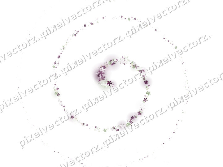 Nahtlose Glitzerspirale aus Blüten auf transparentem Grund