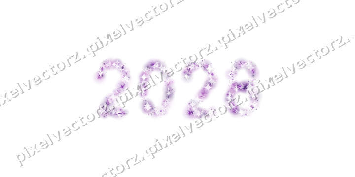 Nahtlose Glitzerzahl 2028 in Violett auf transparentem Grund