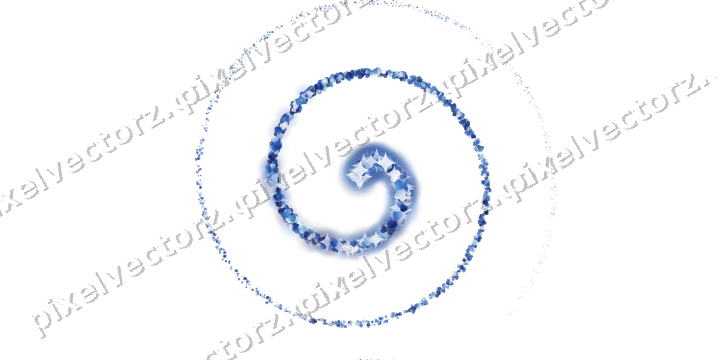 Nahtlose Glitzerspirale aus Herzen in Blau auf transparentem Grund