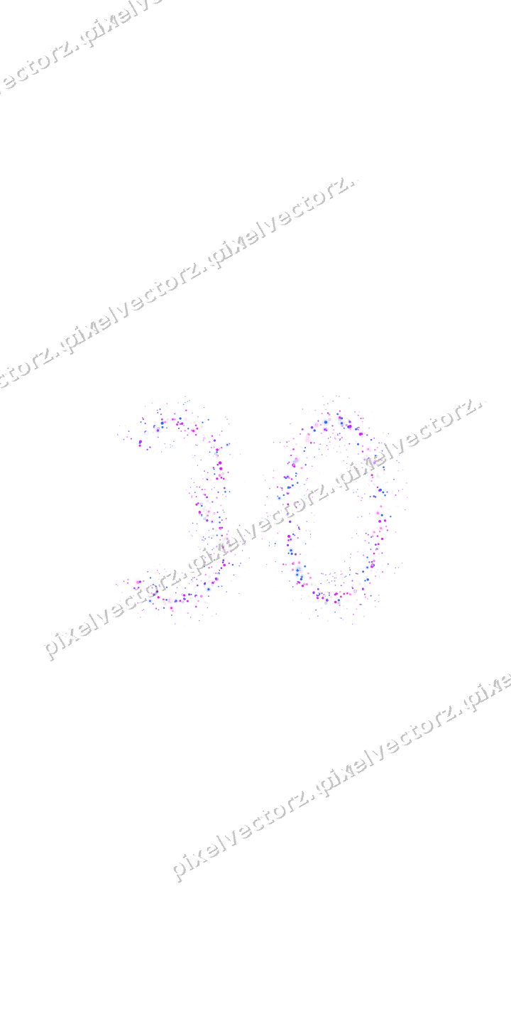 Nahtlose Glitzerzahl 30 aus Punkten in Violett auf transparentem Grund