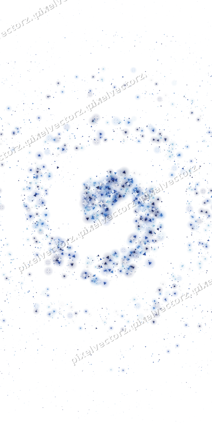 Nahtlose Glitzerspirale aus Dreiecken in Blau auf transparentem Grund