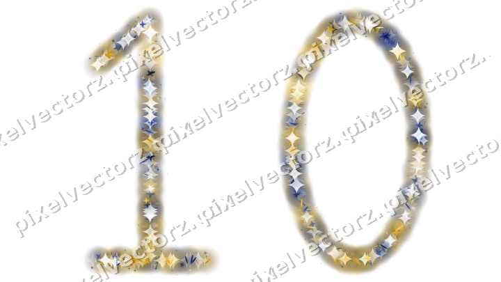 Nahtlose Glitzerzahl 10 in Bernstein und Blau auf transparentem Grund