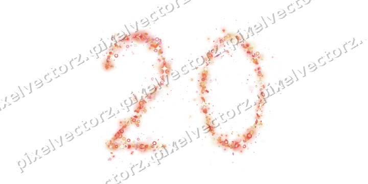 Nahtlose Glitzerzahl 20 aus Funken und Tropfen auf transparentem Grund