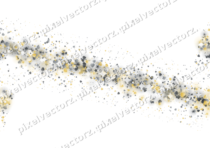 Nahtloses Glitzerband aus Sternen und Herzen auf transparentem Grund