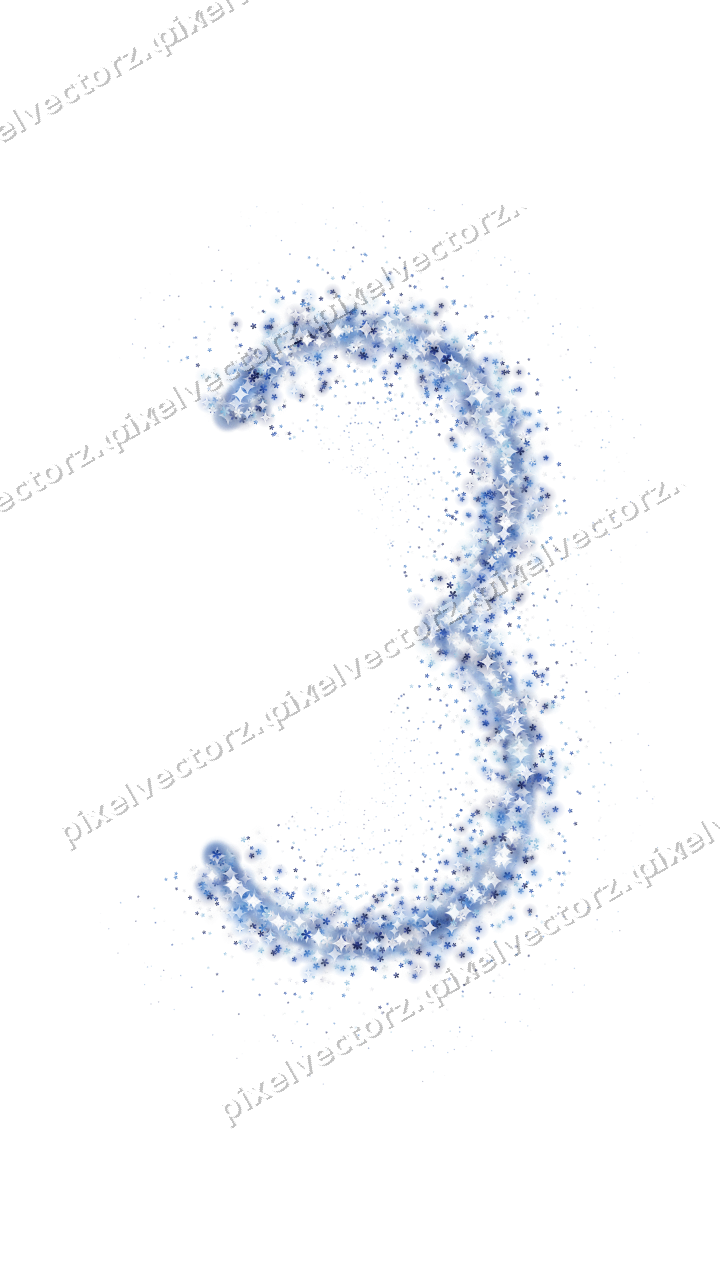 Nahtlose Glitzerzahl 3 aus Blüten in Blau auf transparentem Grund