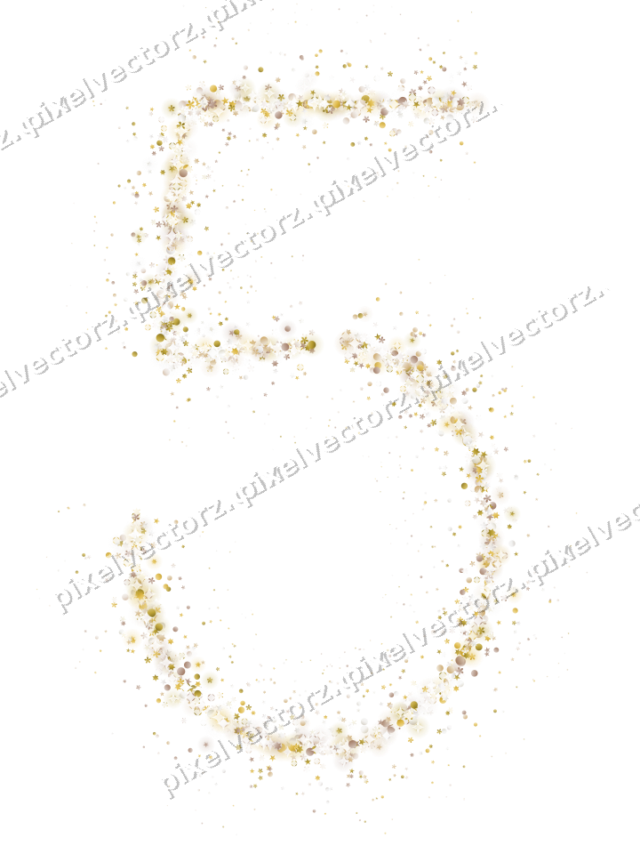 Nahtlose Glitzerzahl 5 aus Sternen und Blüten auf transparentem Grund