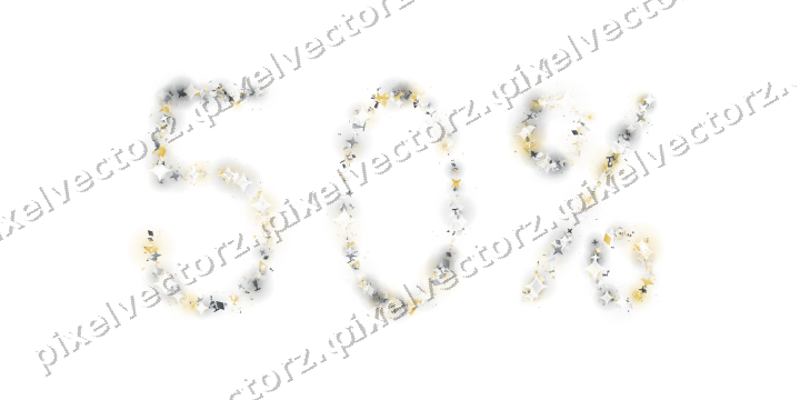 Nahtlose Glitzerzahl 50% in Bernstein und Grau auf transparentem Grund