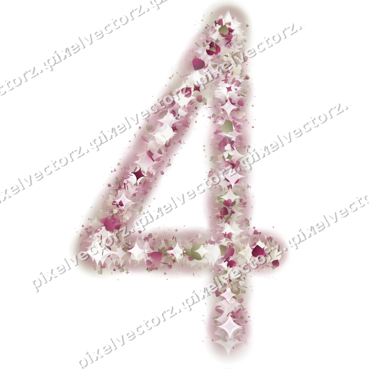Nahtlose Glitzerzahl 4 aus Funken und Herzen auf transparentem Grund