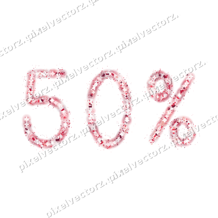 Nahtlose Glitzerzahl 50% in Rosa und Rot auf transparentem Grund