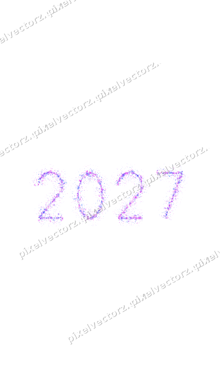 Nahtlose Glitzerzahl 2027 in Violett und Blau auf transparentem Grund
