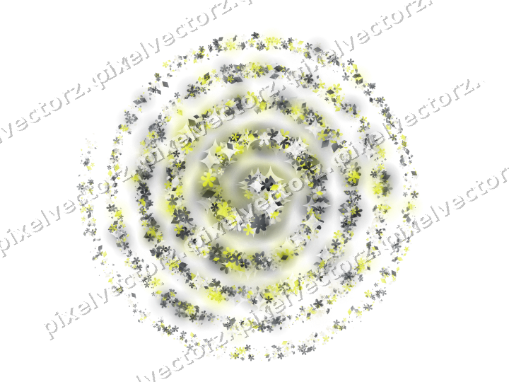 Nahtlose Glitzerspirale aus Blüten und Rauten auf transparentem Grund