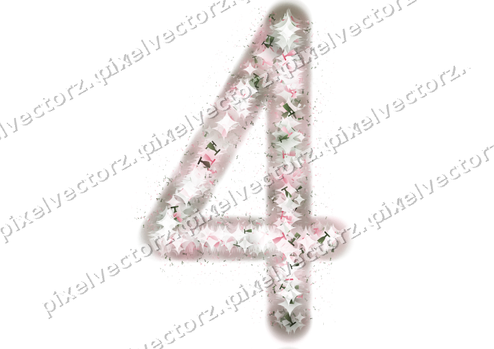 Nahtlose Glitzerzahl 4 aus Sektgläsern in Rosa auf transparentem Grund
