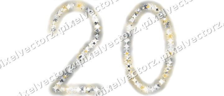 Nahtlose Glitzerzahl 20 in Bernstein und Grau auf transparentem Grund