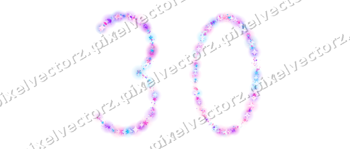 Nahtlose Glitzerzahl 30 in Magenta und Violett auf transparentem Grund