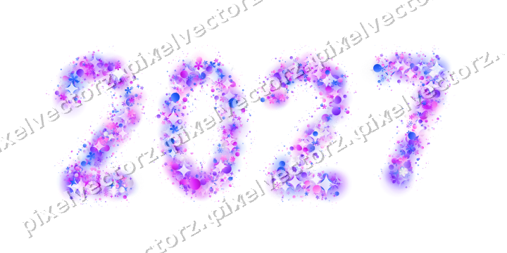 Nahtlose Glitzerzahl 2027 in Violett und Blau auf transparentem Grund