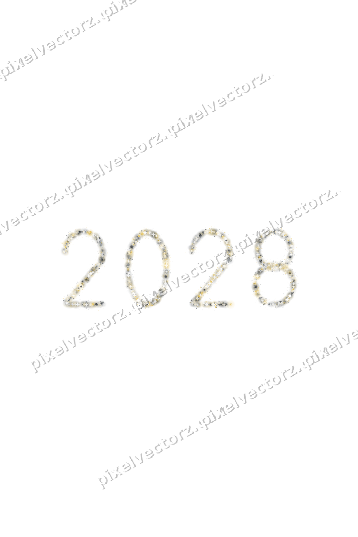 Nahtlose Glitzerzahl 2028 in Bernstein auf transparentem Grund