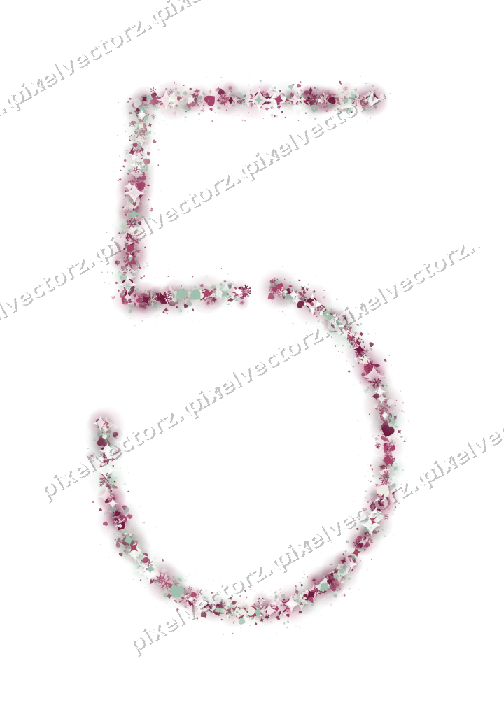 Nahtlose Glitzerzahl 5 in Dunkelrosa und Grün auf transparentem Grund