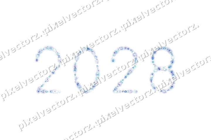Nahtlose Glitzerzahl 2028 in Blau und Türkis auf transparentem Grund
