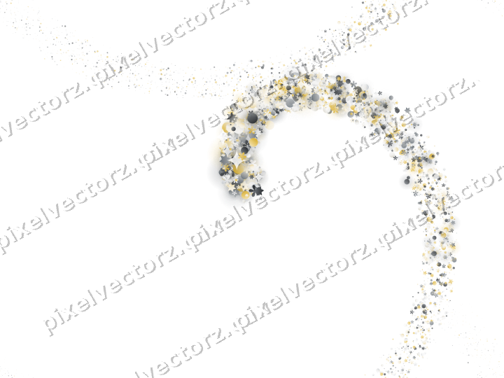 Nahtlose Glitzerspirale aus Sternen und Blüten auf transparentem Grund