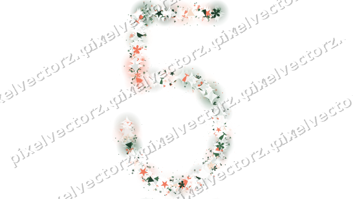 Nahtlose Glitzerzahl 5 aus Sternen und Blüten auf transparentem Grund