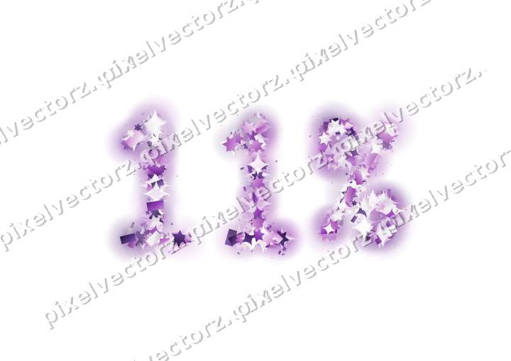 Nahtlose Glitzerzahl 11% in Violett auf transparentem Grund