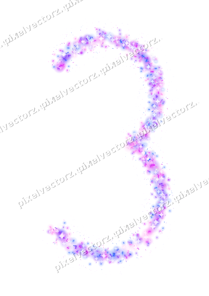 Nahtlose Glitzerzahl 3 in Violett und Blau auf transparentem Grund
