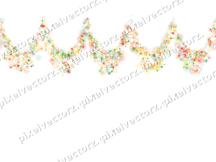Nahtlose Glitzergirlande aus Funken und Blüten auf transparentem Grund