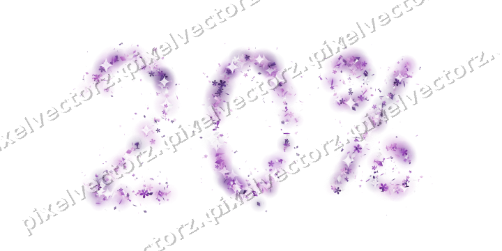 Nahtlose Glitzerzahl 20% in Violett auf transparentem Grund