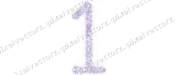 Nahtlose Glitzerzahl 1 aus Sternen in Violett auf transparentem Grund