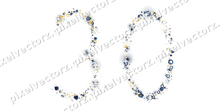 Nahtlose Glitzerzahl 30 aus Funken und Herzen auf transparentem Grund