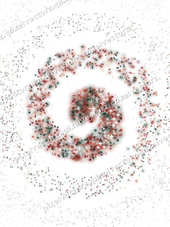 Nahtlose Glitzerspirale aus Sternen und Rauten auf transparentem Grund