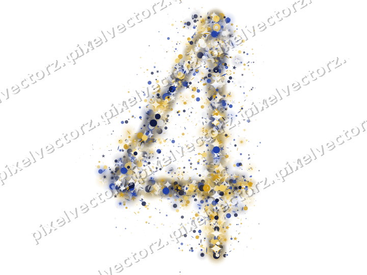 Nahtlose Glitzerzahl 4 aus Sternen und Punkten auf transparentem Grund