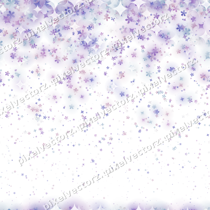 Nahtloser Glitzerregen aus Funken und Blüten auf transparentem Grund