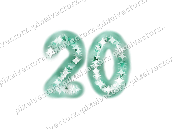Nahtlose Glitzerzahl 20 auf transparentem Grund