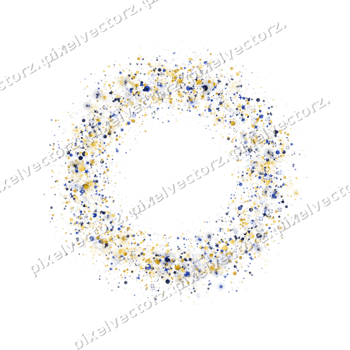 Nahtloser Glitzerkranz in Bernstein und Blau auf transparentem Grund