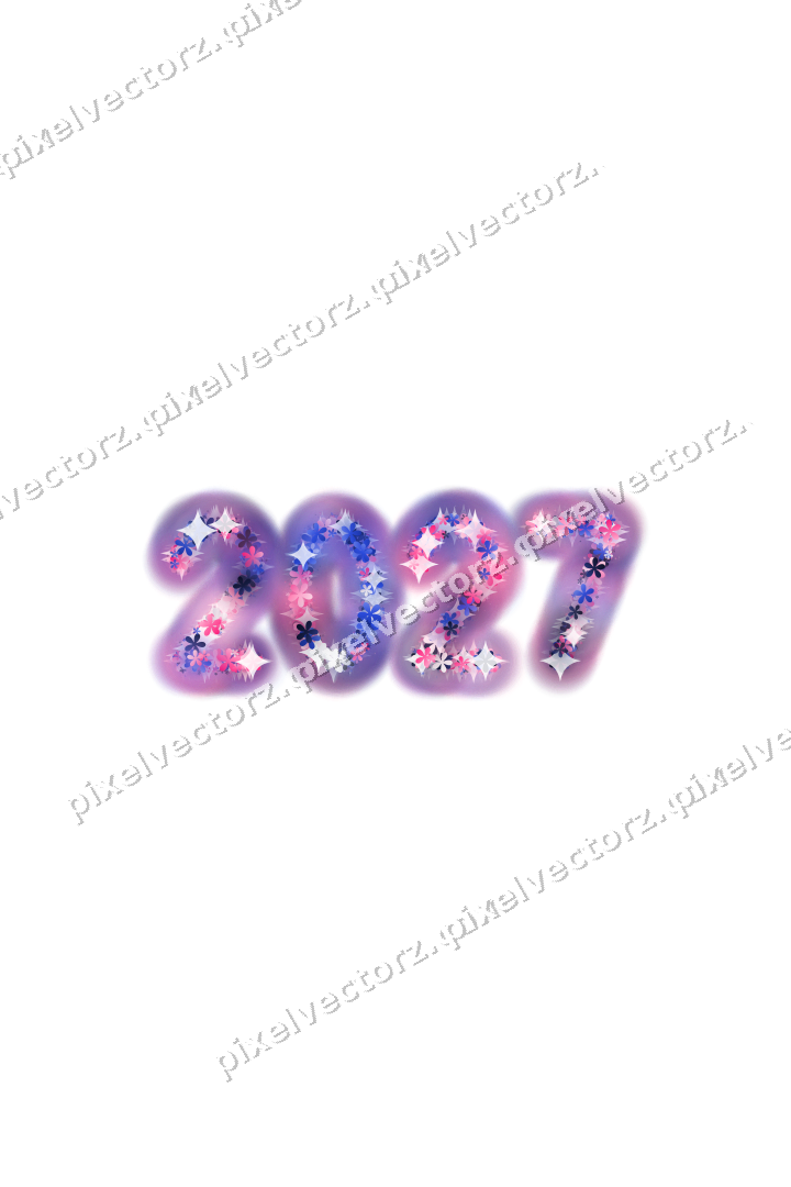 Nahtlose Glitzerzahl 2027 aus Blüten in Rosa auf transparentem Grund