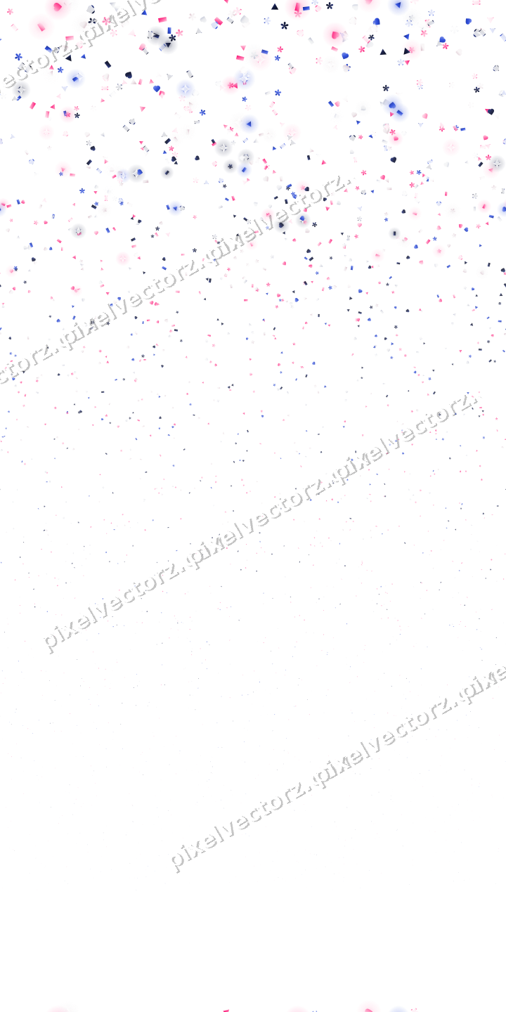 Nahtloser Glitzerregen aus Herzen und Blüten auf transparentem Grund