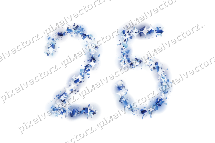 Nahtlose Glitzerzahl 25 aus Konfetti in Blau auf transparentem Grund