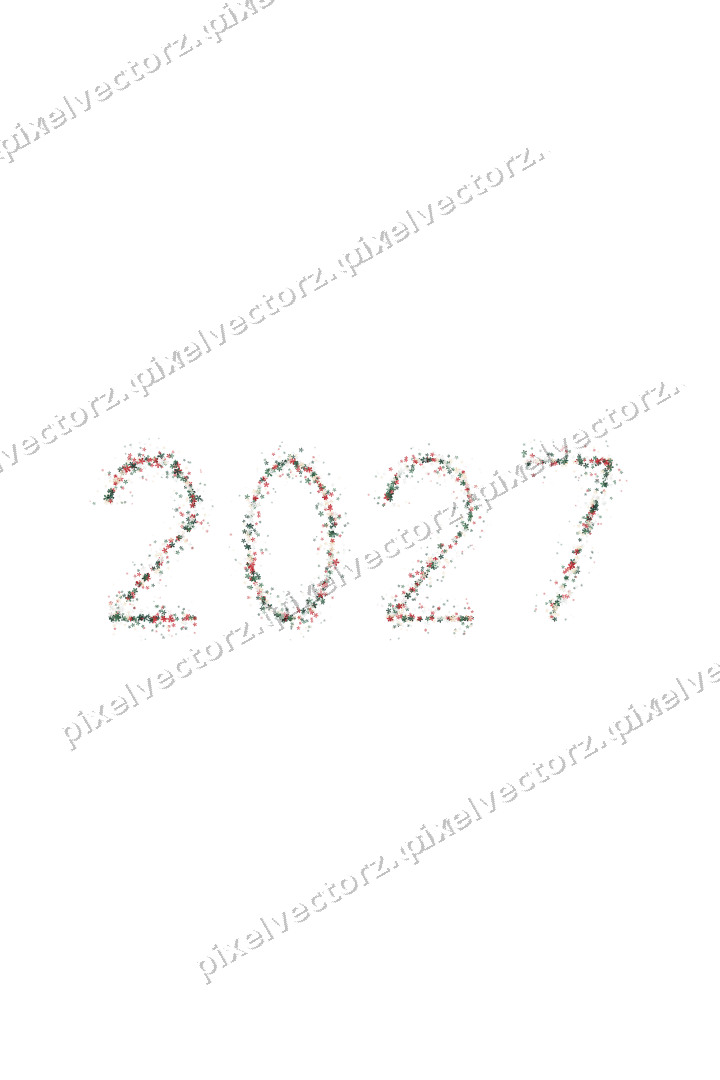 Nahtlose Glitzerzahl 2027 aus Blüten auf transparentem Grund